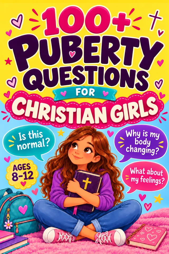 Cover of 100+ Puberty Questions for Christian Girls Ages 8–12 by Joanna Pryce